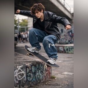 EVISU Heritage Daicock Graffiti Back Print Moto Jacket Graphic Y2K Streetwear L